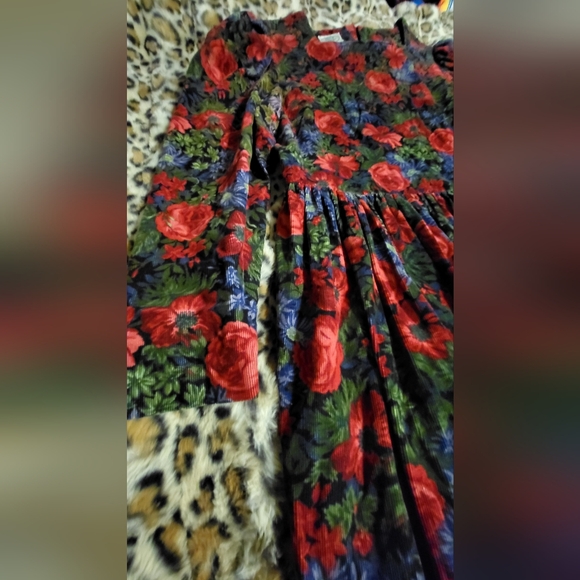 Vintage Laura Ashley Size 12 Corduroy Floral Garden Dress Gathered Zipper NICE - Picture 10 of 10
